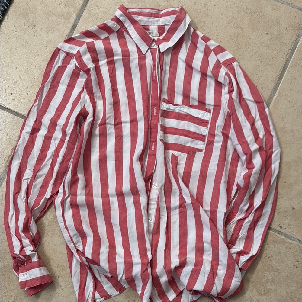 Classic Chic White Striped Button Down Shirt Beach Cover Up